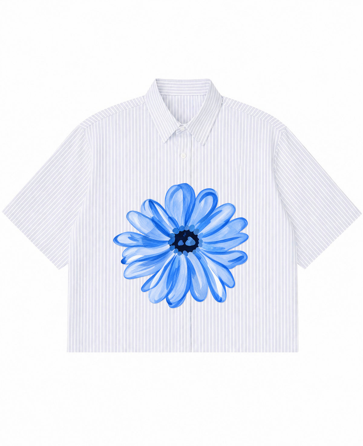 Blue Striped Oxford Boxy Shirt Front Design