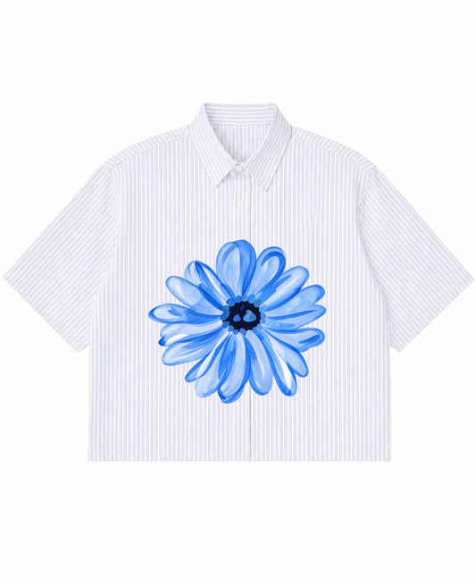 Blue Striped Oxford Boxy Shirt Front Design