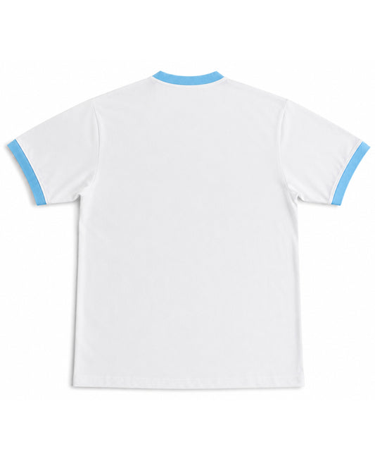 White & Sky Blue Ringer tee Back Design