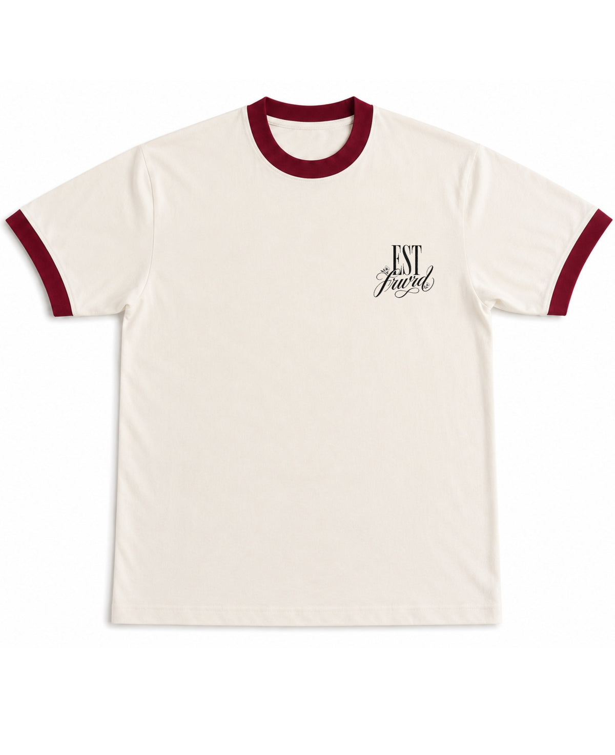 Off White & Maroon Ringer tee Front Design