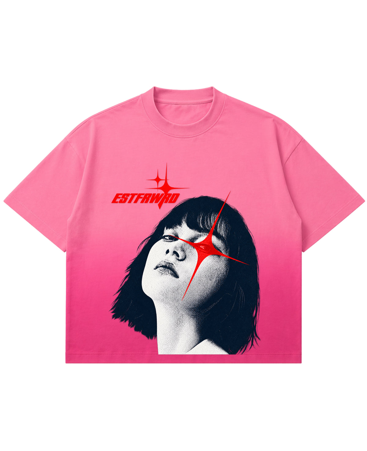 Pink Sunfade Ombré Wash Boxy Fit T-shirt Front Design
